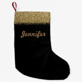 Zwart met Gold Glitter-kerstinslag Kleine Kerstsok (Voorkant)