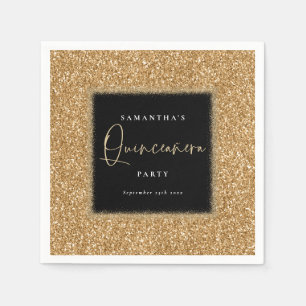 Zwart met Gold Glitter Name Quinceañera Party Servet