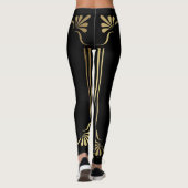 Zwart met Gold Simplistic Scroll Design Leggings (Achterkant)