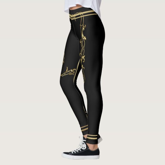 Zwart met Gold Simplistic Scroll Design Leggings (Links)