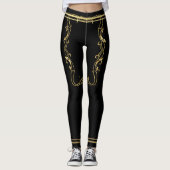 Zwart met Gold Simplistic Scroll Design Leggings (Voorkant)
