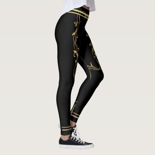 Zwart met Gold Simplistic Scroll Design Leggings (Rechts)