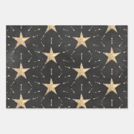 Zwart met Gold Starbursts en Stardust Elegant Inpakpapier Vel