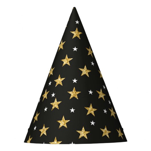 Zwart met Gold Stars Party-Pet Feesthoedjes (Voorkant)