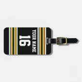 Zwart met Gold White Stripes Team Jersey Bagagelabel (Voorkant horizontaal)