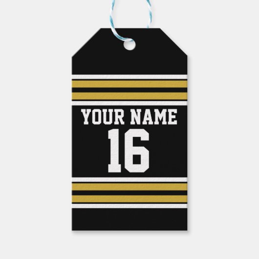 Zwart met Gold White Stripes Team Jersey Cadeaulabel (Voorkant)