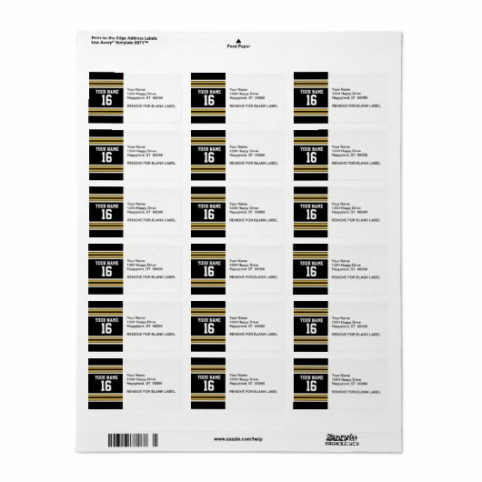 Zwart met Gold White Stripes Team Jersey Etiket (Full Sheet)