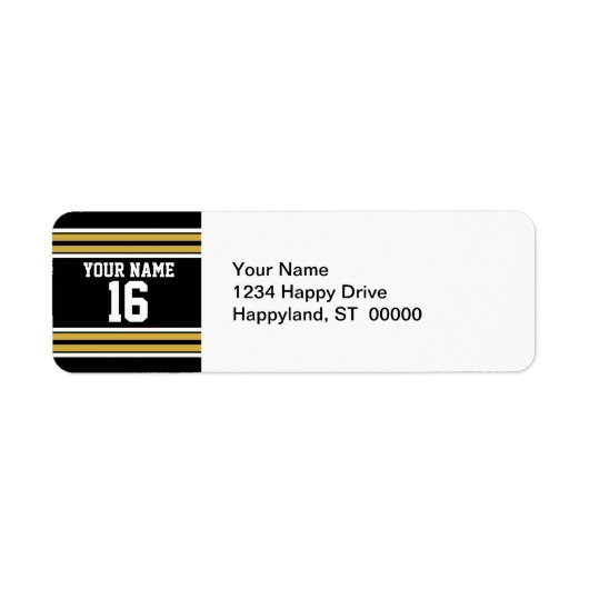 Zwart met Gold White Stripes Team Jersey Etiket (Voorkant)