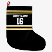 Zwart met Gold White Stripes Team Jersey Grote Kerstsok (Voorkant)