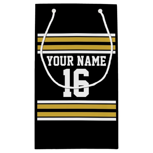 Zwart met Gold White Stripes Team Jersey Klein Cadeauzakje (Achterkant)