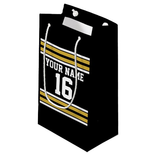 Zwart met Gold White Stripes Team Jersey Klein Cadeauzakje (Voorkant Gekanteld)