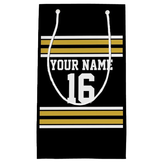Zwart met Gold White Stripes Team Jersey Klein Cadeauzakje (Voorkant)