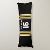 Zwart met Gold White Stripes Team Jersey Lichaamskussen (Voorkant Verticaal)