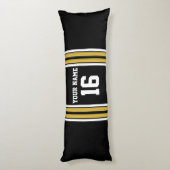 Zwart met Gold White Stripes Team Jersey Lichaamskussen (Achterkant (Verticaal))