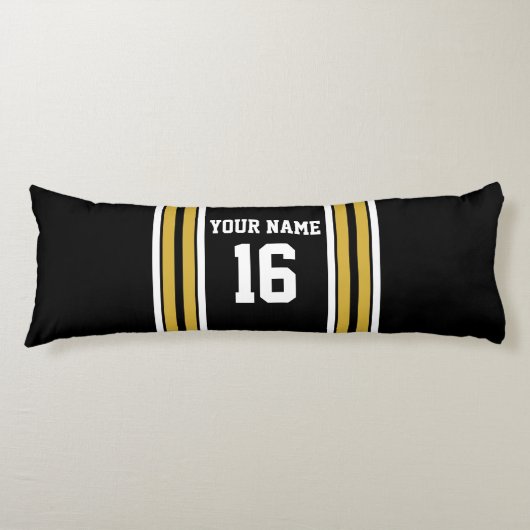 Zwart met Gold White Stripes Team Jersey Lichaamskussen (Voorkant)
