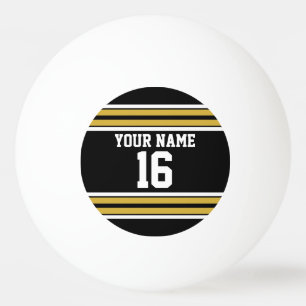 Zwart met Gold White Stripes Team Jersey Pingpongbal