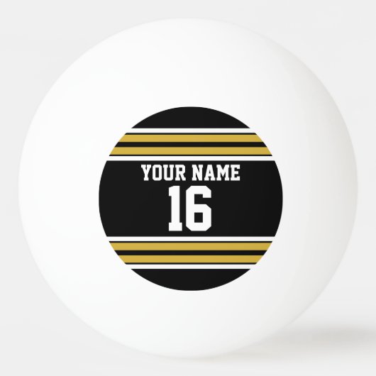 Zwart met Gold White Stripes Team Jersey Pingpongbal (Voorkant)