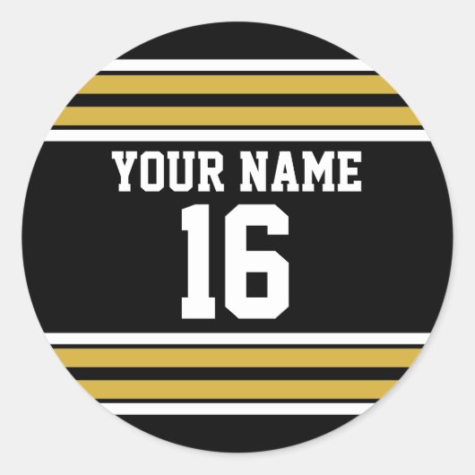 Zwart met Gold White Stripes Team Jersey Ronde Sticker (Voorkant)