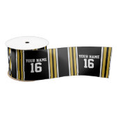 Zwart met Gold White Stripes Team Jersey Satijnen Lint (Spoel)