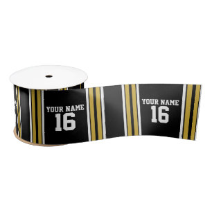 Zwart met Gold White Stripes Team Jersey Satijnen Lint