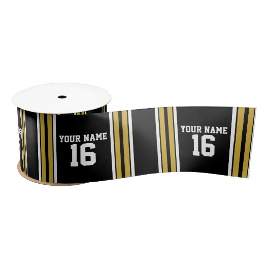 Zwart met Gold White Stripes Team Jersey Satijnen Lint (Spoel)