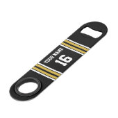 Zwart met Gold White Stripes Team Jersey Speed Flessenopener (Voorkant Gekanteld)