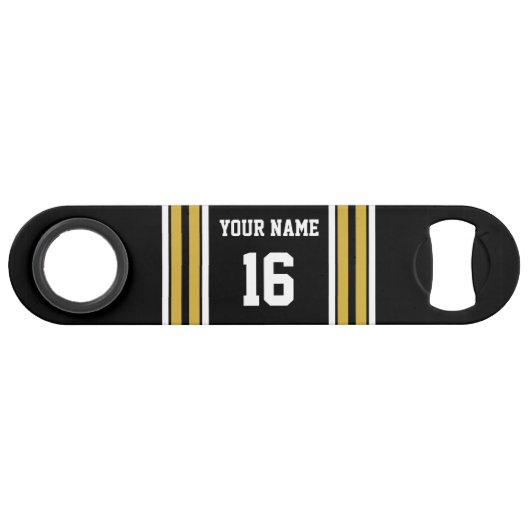 Zwart met Gold White Stripes Team Jersey Speed Flessenopener (Voorkant (Horizontaal))