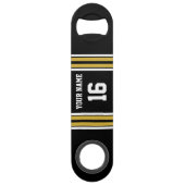 Zwart met Gold White Stripes Team Jersey Speed Flessenopener (Voorkant)