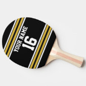 Zwart met Gold White Stripes Team Jersey Tafeltennisbatje (Zijkant)