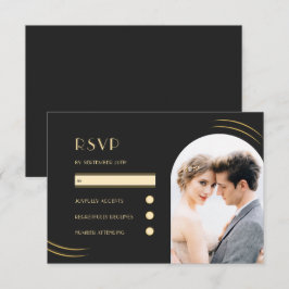 Zwart met Golden Wisps Photo Weddenschap RSVP Kaartje