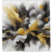 Zwart met Goud Modern Abstract Douchegordijn (Voorkant)