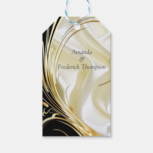 Zwart met goud op Champagne Silk Cadeaulabel (Voorkant)