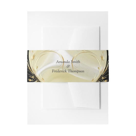 Zwart met goud op Champagne Silk Envelope Band Uitnodigingen Wikkel (Voorkant Voorbeeld)
