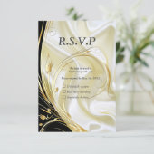Zwart met goud op Champagne Silk RSVP Kaartje (Staand voorkant)