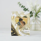 Zwart met Goud op Champagne Silk Save the Dates Aankondigingskaart (Staand voorkant)