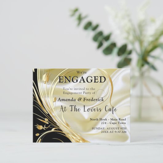 Zwart met goud op Champagne Silk Uitnodiging Briefkaart (Staand voorkant)