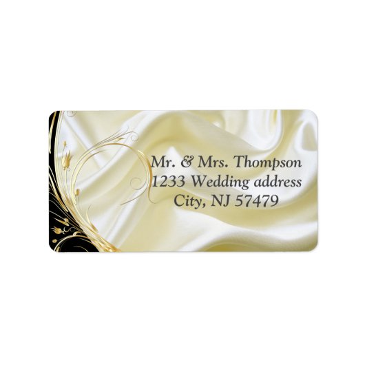 Zwart met goud op Champagne Silk Wedding Labels (Voorkant)