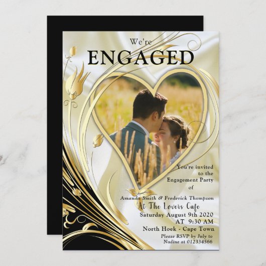 Zwart met goud op champagne zijde kaart (Voorkant / Achterkant)