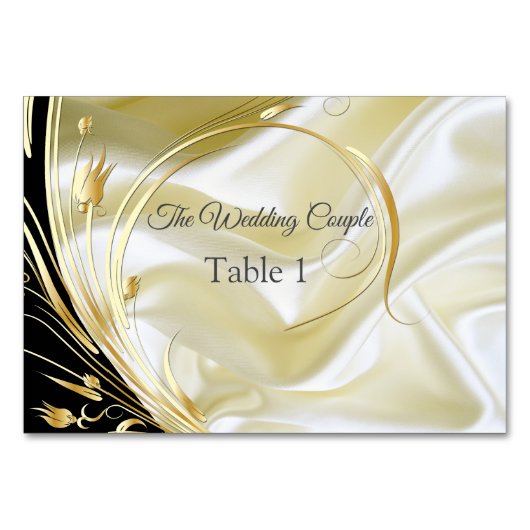 Zwart met Goud op Champagne Zijde Tafelkaarten Kaart (Voorkant)