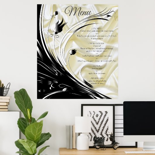 Zwart met Goud op Zijde textuur Poster (Thuiskantoor)