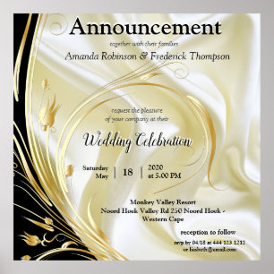 Zwart met Goud op Zijde textuur Poster