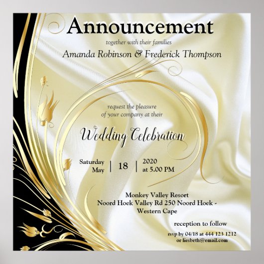 Zwart met Goud op Zijde textuur Poster (Voorkant)