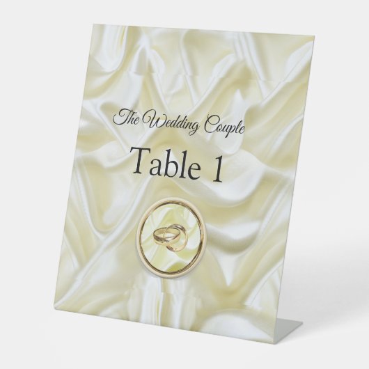 Zwart met Goud op Zijde textuur Reclamebord Met Voetstuk (Voorkant)