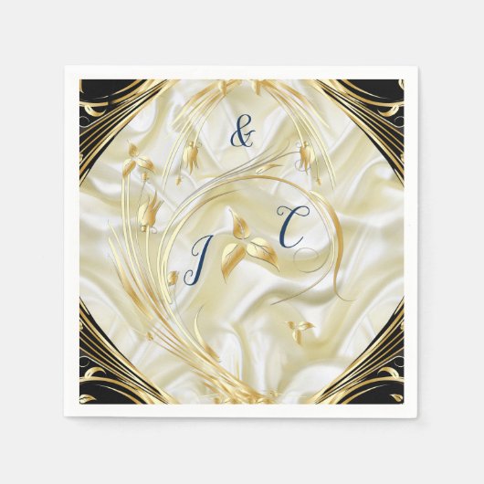 Zwart met Goud op zijde textuur Servet (Voorkant)