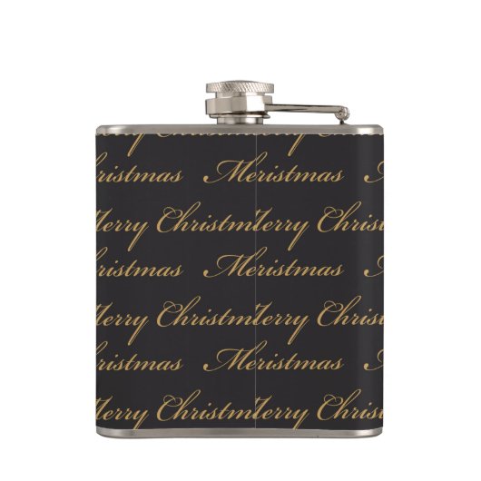 ZWART MET GOUD VROLIJK KERSTMIS IN SCRIPT HEUPFLES (Achterkant)