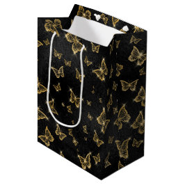 ZWART MET GOUDE BUTTERFLIES MEDIUM CADEAUZAKJE