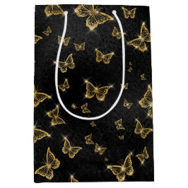 ZWART MET GOUDE BUTTERFLIES MEDIUM CADEAUZAKJE