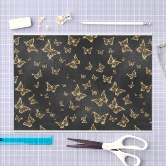 ZWART MET GOUDE BUTTERFLIES TISSUEPAPIER (Craft)