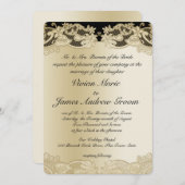 Zwart met Gouden Bloemen Ontwerp Trouwen Kaart (Voorkant / Achterkant)