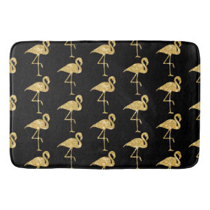 ZWART MET GOUDEN FLAMINGO'S BADMAT